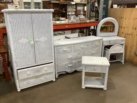 wicker dresser white 3 Drawer - Elana Rattan Crafted from all 1980's Vintage White Wicker Dresser